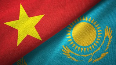Vietnam ve Kazakistan iki bayrak tekstil kumaş, kumaş doku