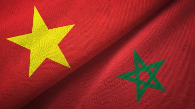 Vietnam ve Fas iki bayraklar tekstil kumaş, kumaş doku