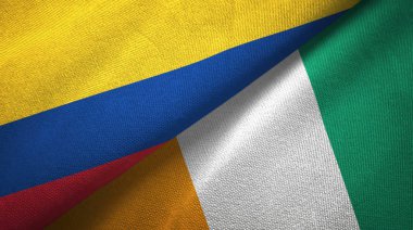 Kolombiya ve Fildişi Sahili Fildişi sahili iki bayraklar tekstil kumaş doku 