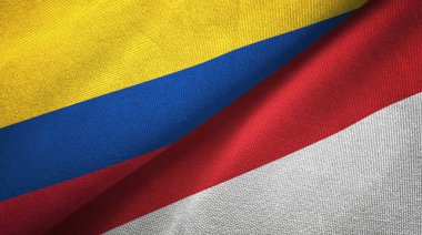 Kolombiya ve Endonezya iki bayraklar tekstil kumaş, kumaş doku