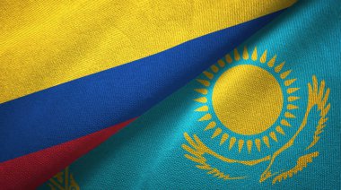 Kolombiya ve Kazakistan iki bayrak tekstil kumaş, kumaş doku