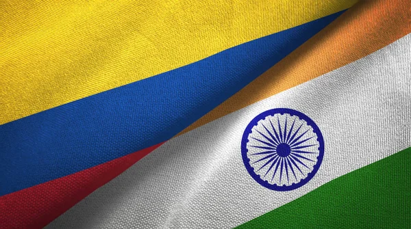 Colombia and India two flags textile cloth, fabric texture — Stock Photo, Image