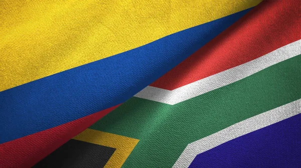 Colombia and South Africa two flags textile cloth, fabric texture