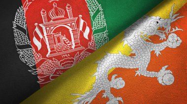 Afganistan ve Bhutan iki bayrak tekstil kumaş, kumaş doku 