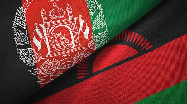 Afganistán y Malawi dos banderas tela textil, textura de la tela — Foto de Stock