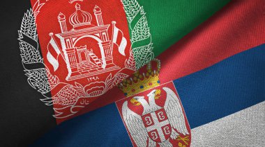 Afganistan ve Sırbistan iki bayrak tekstil kumaş, kumaş doku