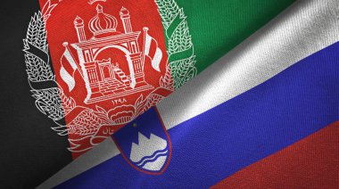 Afganistan ve Slovenya iki bayrak tekstil kumaş, kumaş doku