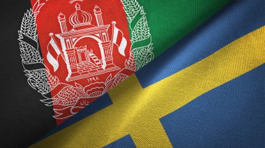 Afganistan ve İsveç iki bayrak tekstil kumaş, kumaş doku