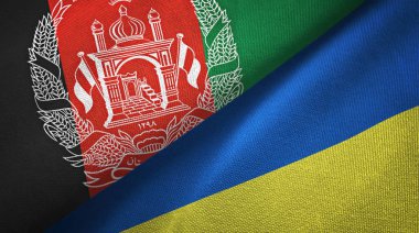 Afganistan ve Ukrayna iki bayraklar tekstil kumaş, kumaş doku