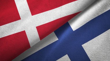 Danimarka ve Finlandiya iki bayraklar tekstil kumaş, kumaş doku