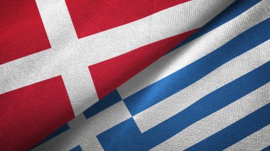 Danimarka ve Yunanistan iki bayrak tekstil kumaş, kumaş doku