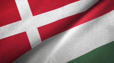 Danimarka ve Macaristan iki bayrak tekstil kumaş, kumaş doku