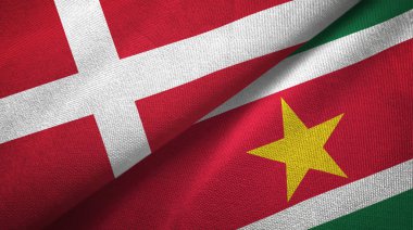 Danimarka ve Surinam iki bayrak tekstil kumaş, kumaş doku