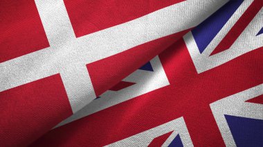 Danimarka ve İngiltere iki bayraklar tekstil kumaş, kumaş doku