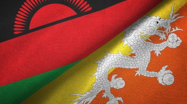Malavi ve Bhutan iki bayrak tekstil kumaş, kumaş doku 
