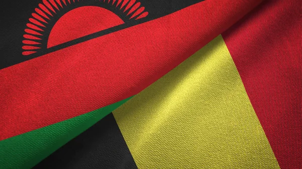 Malawi e Belgio due bandiere tessuto, tessitura tessuto — Foto Stock