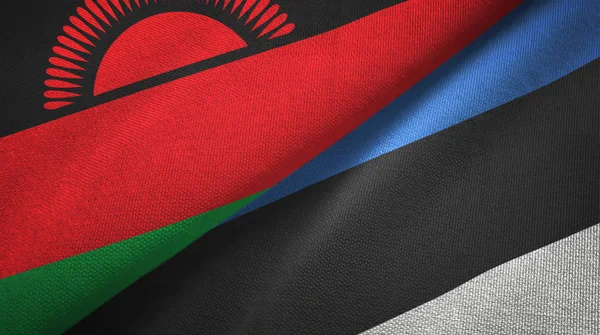 Malawi a Estonsko dvě vlajky textilní tkaniny, textura textilií — Stock fotografie