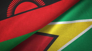 Malavi ve Guyana iki bayrak tekstil kumaş, kumaş doku