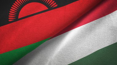 Malavi ve Macaristan iki bayrak tekstil kumaş, kumaş doku