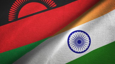 Malavi ve Hindistan iki bayrak tekstil kumaş, kumaş doku