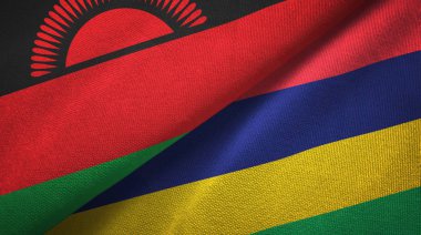 Malavi ve Mauritius iki bayraklar tekstil kumaş, kumaş doku