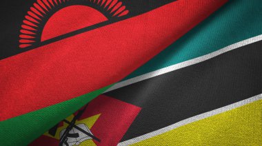Malavi ve Mozambik iki bayraklar tekstil kumaş, kumaş doku