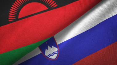Malavi ve Slovenya iki bayrak tekstil kumaş, kumaş doku