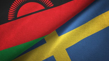 Malavi ve İsveç iki bayrak tekstil kumaş, kumaş doku