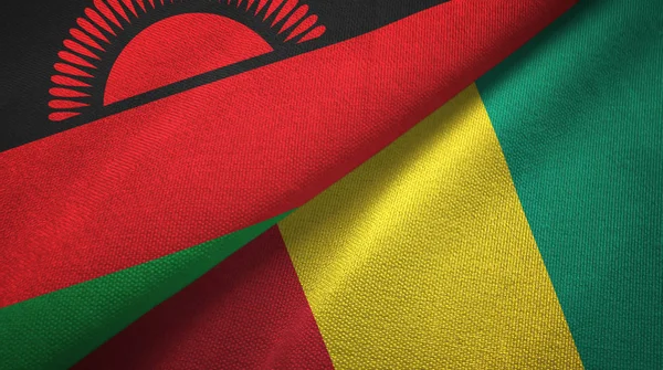 Malawi and Guinea two flags textile cloth, fabric texture — Stock Photo, Image