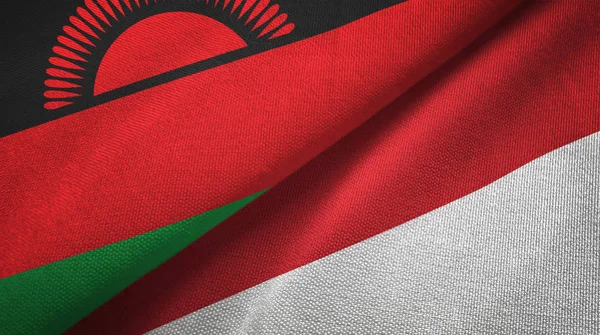 Malawi and Indonesia two flags textile cloth, fabric texture — Stock Photo, Image