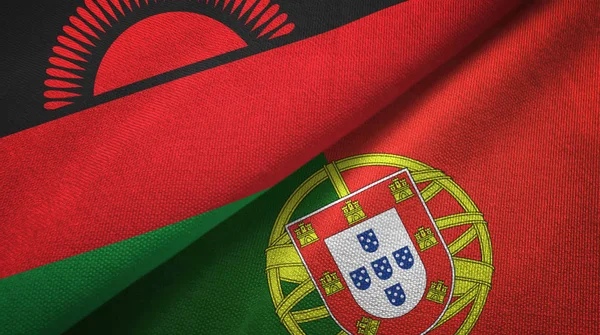 Malawi and Portugal two flags textile cloth, fabric texture