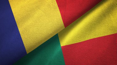 Romanya ve Benin iki bayrak tekstil kumaş, kumaş doku 