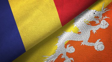 Romanya ve Butan iki bayrak tekstil kumaş, kumaş doku 