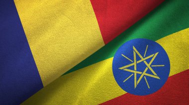 Romanya ve Etiyopya iki bayrak tekstil kumaş, kumaş doku