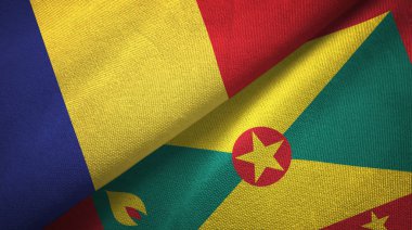 Romanya ve Grenada iki bayrak tekstil kumaş, kumaş doku