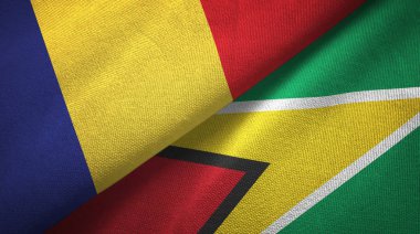Romanya ve Guyana iki bayrak tekstil kumaş, kumaş doku