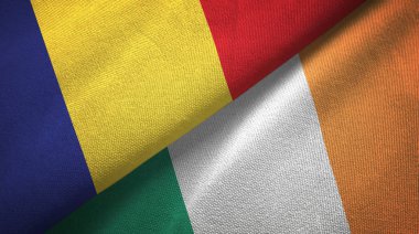 Romanya ve İrlanda iki bayraklar tekstil kumaş, kumaş doku