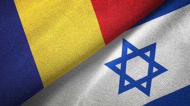 Romanya ve İsrail iki bayrak tekstil kumaş, kumaş doku