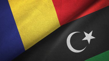Romanya ve Libya iki bayrak tekstil kumaş, kumaş doku