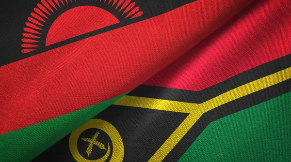 Malawi i Vanuatu dwie flagi tkanina tekstylna, tekstura tkaniny — Zdjęcie stockowe