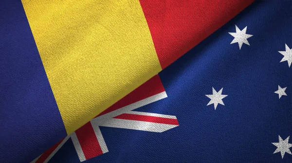 Rumania y Australia dos banderas tela textil, textura de la tela — Foto de Stock