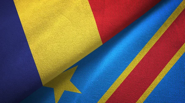 Roumanie et République démocratique du Congo deux drapeaux tissu textile — Photo