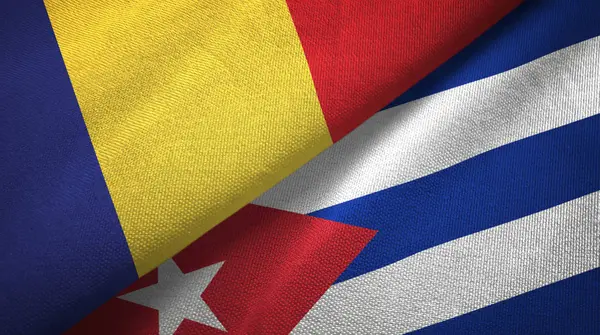 Romania and Cuba two flags textile cloth, fabric texture — Stock Photo, Image