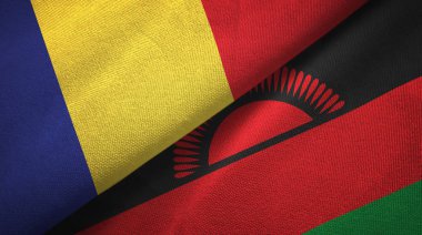 Romanya ve Malavi iki bayrak tekstil kumaş, kumaş doku