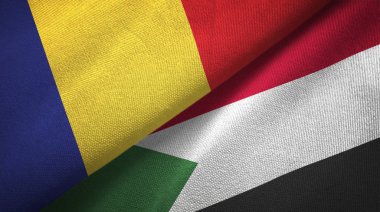 Romanya ve Sudan iki bayrak tekstil kumaş, kumaş doku