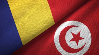 Romanya ve Tunus iki bayrak tekstil kumaş, kumaş doku
