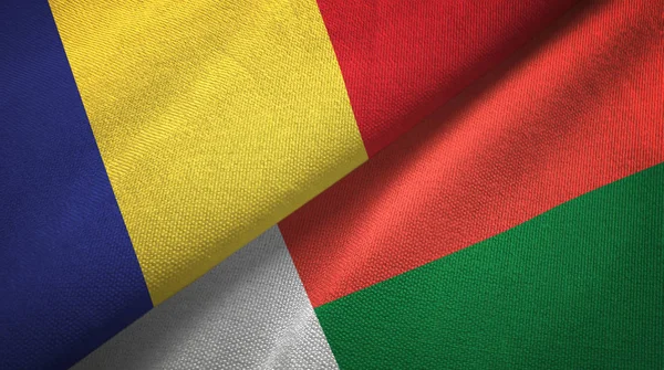 Romania and Madagascar two flags textile cloth, fabric texture