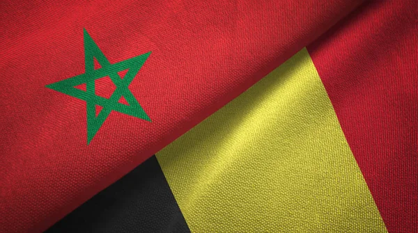 Marokko en België twee vlaggen textiel doek, stof textuur — Stockfoto
