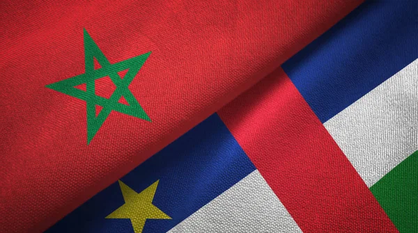Marokko en Centraal-Afrikaanse Republiek twee vlaggen textielweefsel textuur — Stockfoto