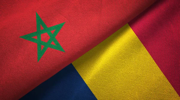 Marokko en Tsjaad twee vlaggen textiel doek, stof textuur — Stockfoto